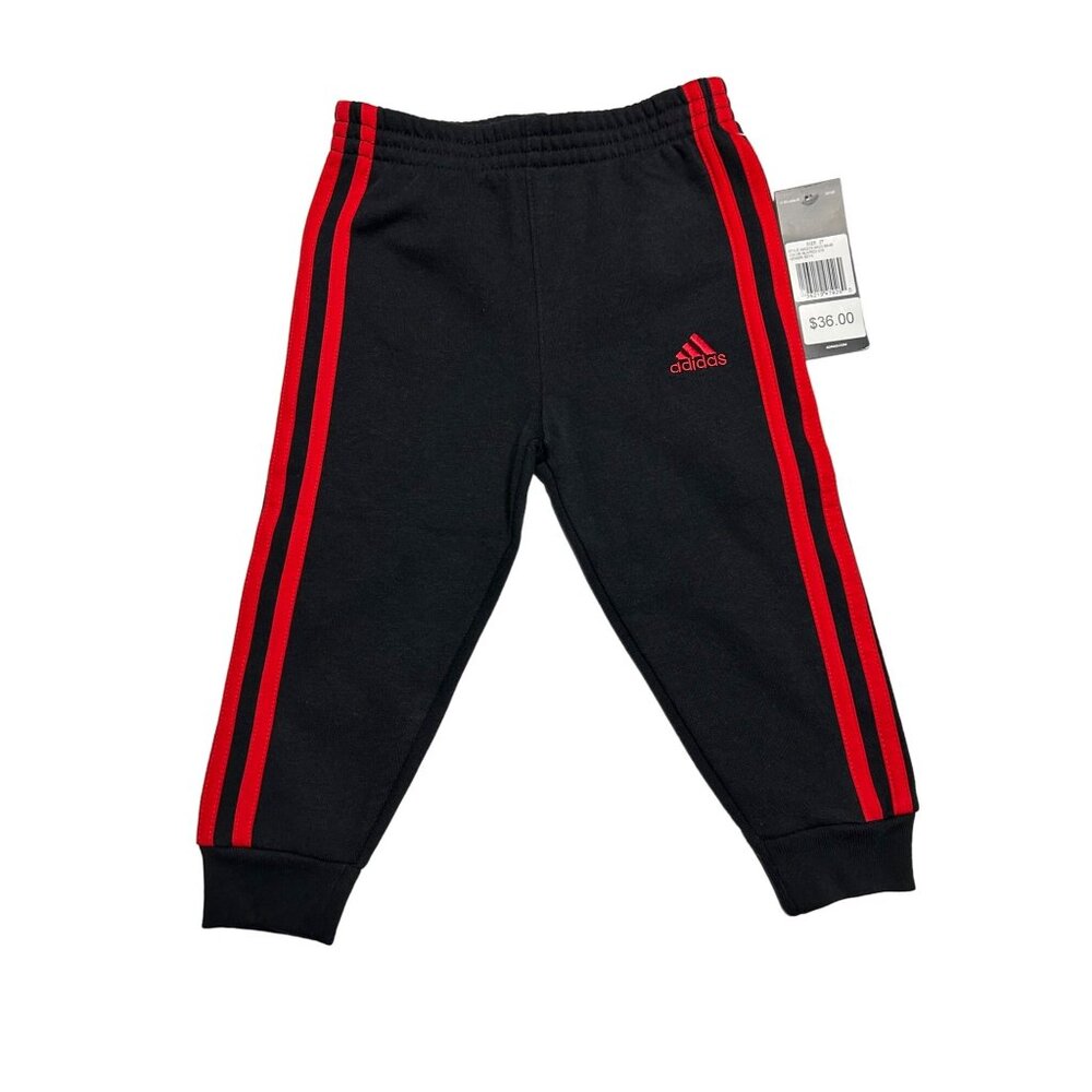 Adidas Youth Black Red Athletic Track Sweat Pants Size 2T Fleece Joggers New